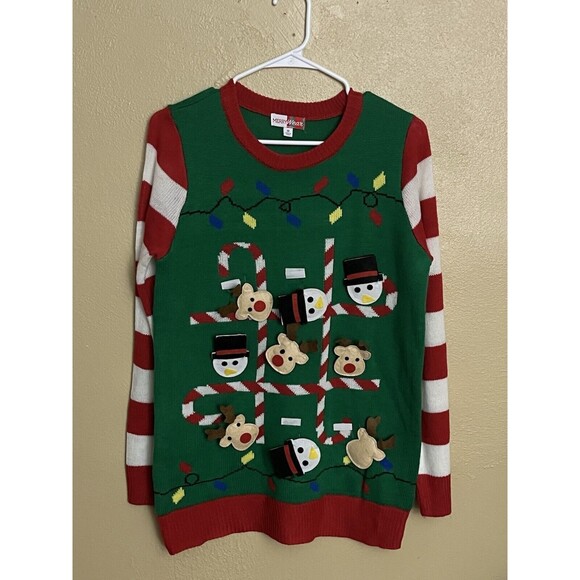 Merry Wear Tic Tac Toe Ugly Christmas Sweater Knit Top Size Medium - Picture 1 of 9